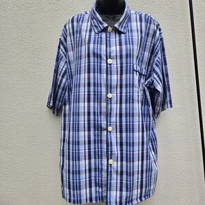 Polo Ralph Lauren Men’s  Large Button Up Short Sleeve Blue Plaid Shirt Red Pony